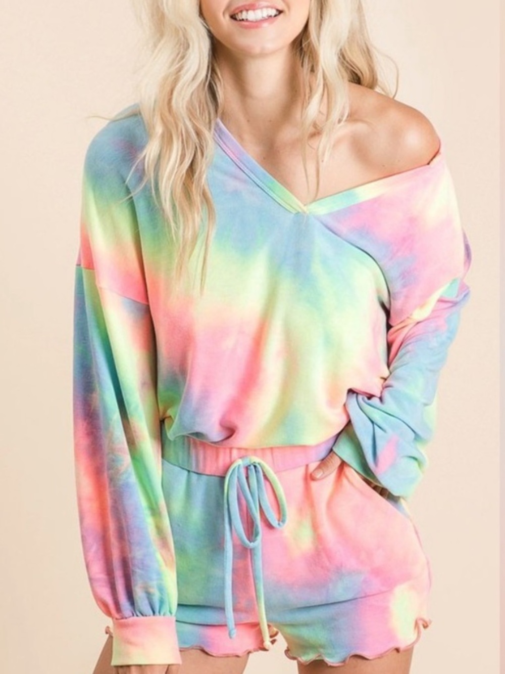 EUC🩷Bibi Tie Dye French Terry Top With Balloon Sleeves Small